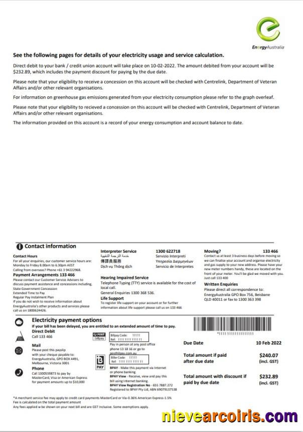 Australia Energy Australia electricity utility bill 3 pages 3